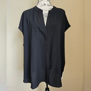 Eloquii Black Split-Neck Short Sleeve Blouse Plus 20/22 -2X/3X